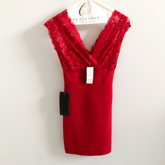 Bebe Red Lace Bodycon Dress - Picture 11 of 11